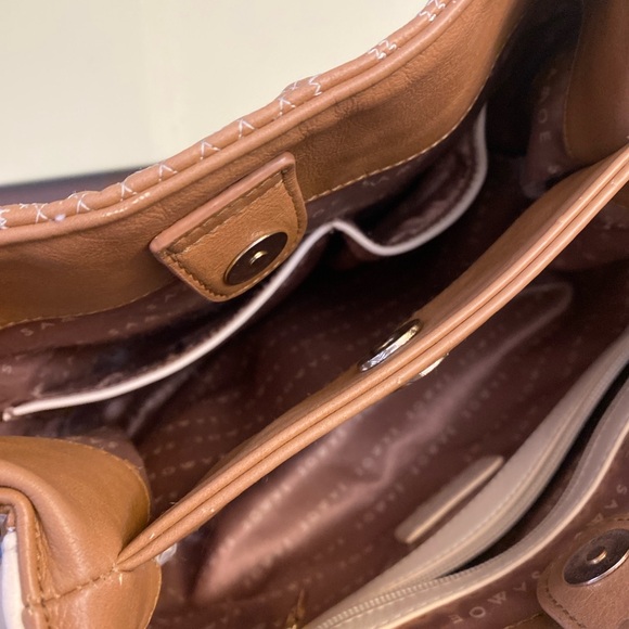 Samoe Square Top Handle Bag Mixed Colors Pockets Size 10H X 8L Brown Tan Beige - Picture 10 of 16